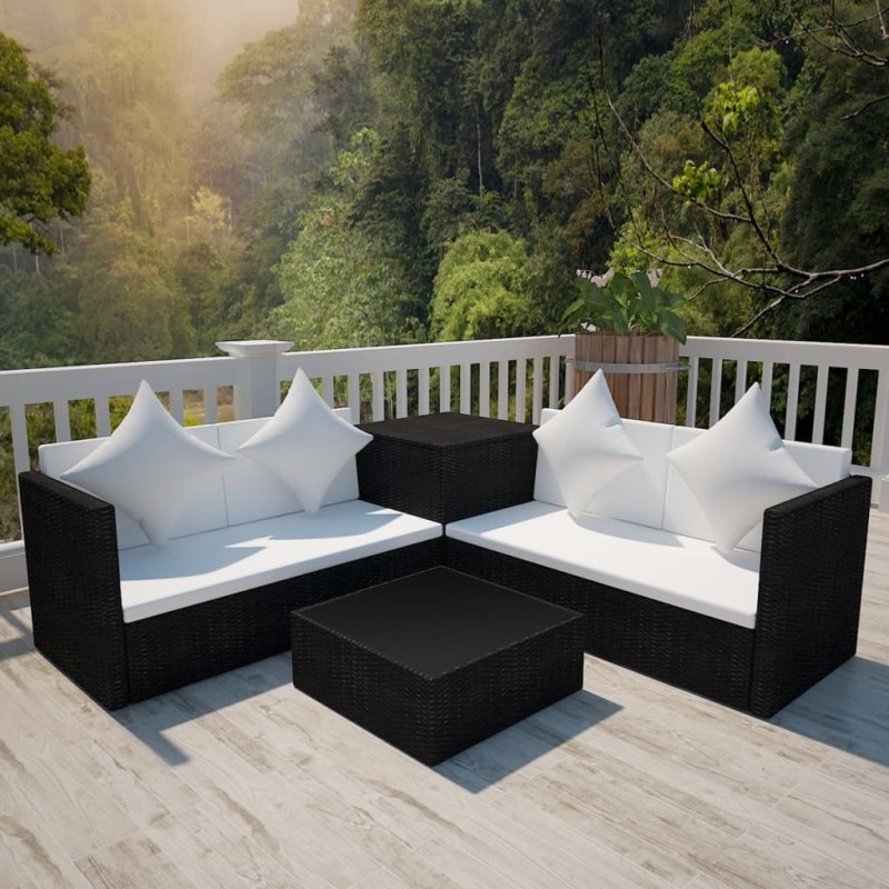 vidaXL 4-tlg. Garten-Lounge-Set mit Auflagen Poly Rattan Schwarz vidaXL 4-tlg. Garten-Lounge-Set mit Auflagen Poly Rattan Schwarz