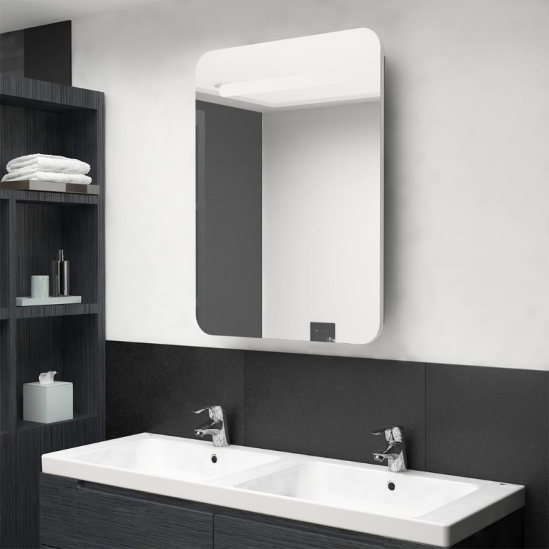 vidaXL LED-Bad-Spiegelschrank Weiß und Eichen-Optik 60x11x80 cm vidaXL LED-Bad-Spiegelschrank Weiß und Eichen-Optik 60x11x80 cm