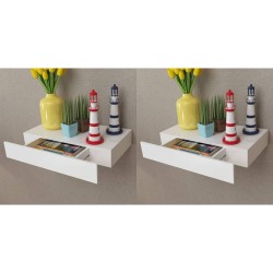 Wandregal Hängeregal mit Schubladen 2 Stk. Weiß 48 cm