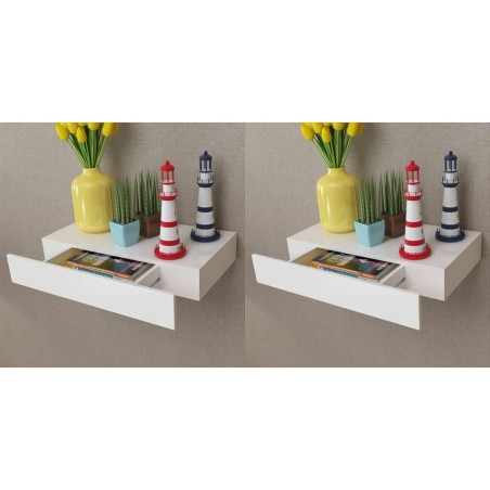 Wandregal Hängeregal mit Schubladen 2 Stk. Weiß 48 cm