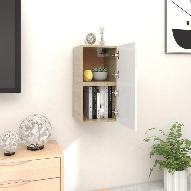 vidaXL TV-Wandschränke 2 Stk. Weiß Sonoma-Eiche 30,5x30x30 cm vidaXL TV-Wandschränke 2 Stk. Weiß Sonoma-Eiche 30,5x30x30 cm