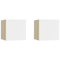 vidaXL TV-Wandschränke 2 Stk. Weiß Sonoma-Eiche 30,5x30x30 cm