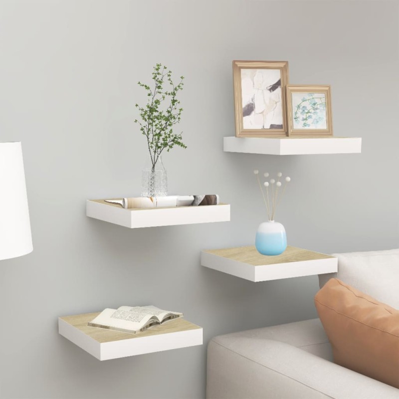 vidaXL Schweberegale 4 Stk. Eichen-Optik und Weiß 23x23,5x3,8 cm MDF vidaXL Schweberegale 4 Stk. Eichen-Optik und Weiß 23x23,5x3,8 cm MDF