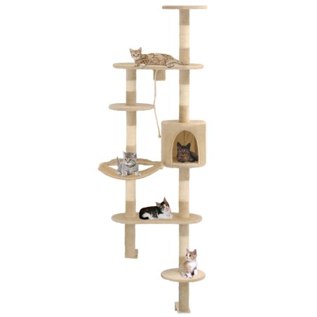 vidaXL Wandkratzbaum mit Sisal-Kratzsäulen 194 cm Beige