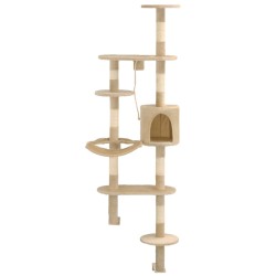 vidaXL Wandkratzbaum mit Sisal-Kratzsäulen 194 cm Beige