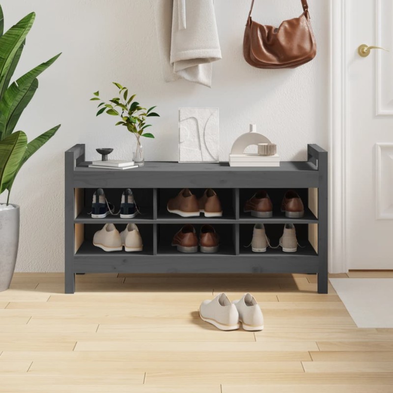 vidaXL Flurbank Grau 110x40x60 cm Massivholz Kiefer vidaXL Flurbank Grau 110x40x60 cm Massivholz Kiefer