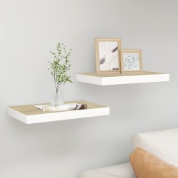 vidaXL Schweberegale 2 Stk. Eichen-Optik und Weiß 50x23x3,8 cm MDF
