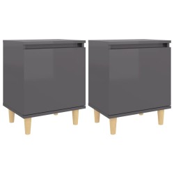 vidaXL Nachttische Massivholz-Beine 2 Stk. Hochglanz-Grau 40x30x50 cm