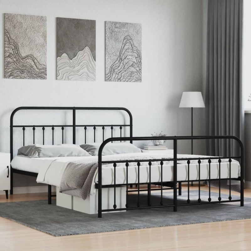 vidaXL Bettgestell mit Kopf- und Fußteil Metall Schwarz 180x200 cm vidaXL Bettgestell mit Kopf- und Fußteil Metall Schwarz 180x200 cm