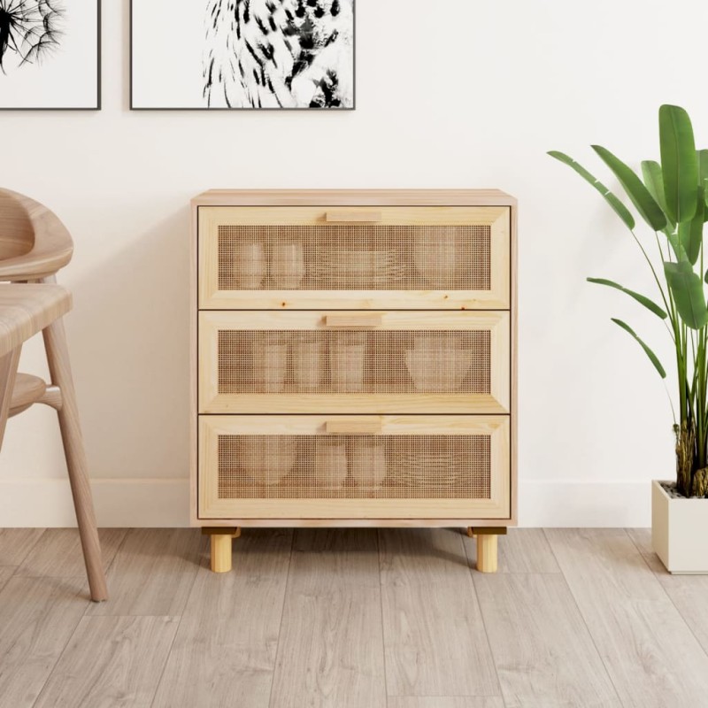 vidaXL Sideboard Braun 60x30x70 cm Massivholz Kiefer und Natur-Rattan vidaXL Sideboard Braun 60x30x70 cm Massivholz Kiefer und Natur-Rattan