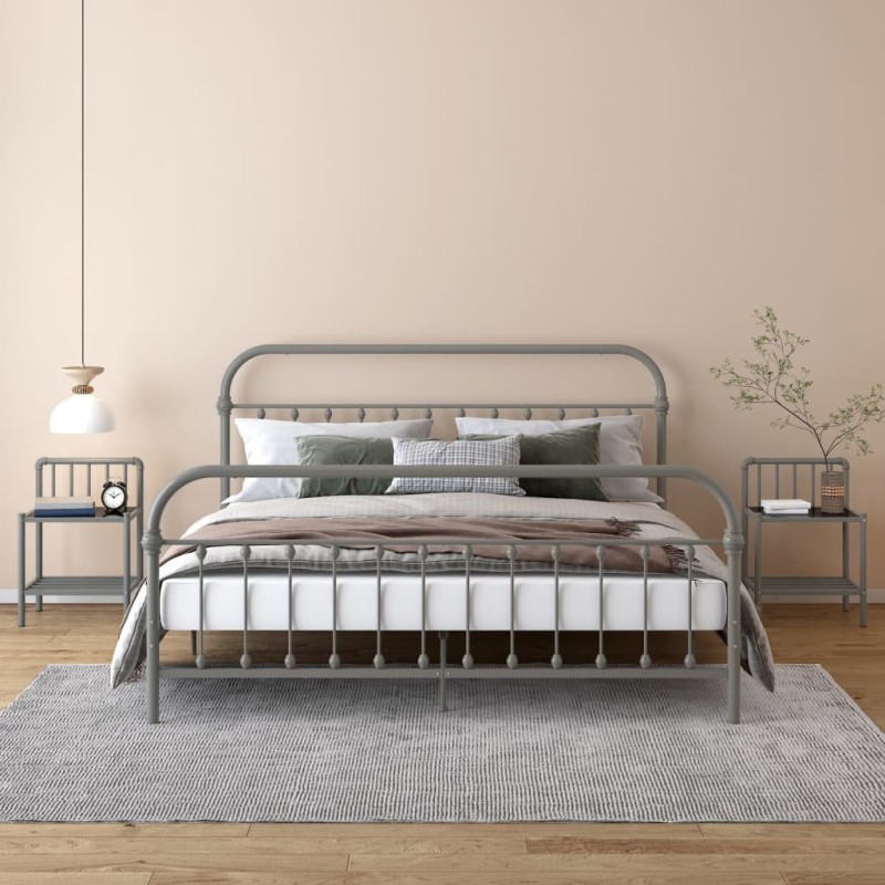 vidaXL Nachttische 2 Stk. Grau und Schwarz Metall und Glas vidaXL Nachttische 2 Stk. Grau und Schwarz Metall und Glas