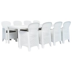 9-tlg. Garten-Essgruppe Kunststoff Weiß Rattan-Optik
