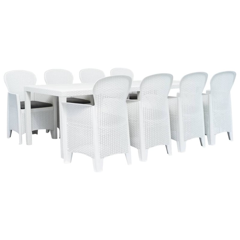 9-tlg. Garten-Essgruppe Kunststoff Weiß Rattan-Optik 9-tlg. Garten-Essgruppe Kunststoff Weiß Rattan-Optik