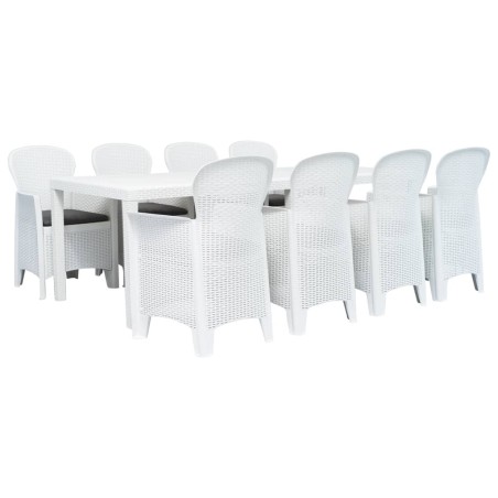 9-tlg. Garten-Essgruppe Kunststoff Weiß Rattan-Optik