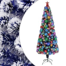 vidaXL Künstlicher Weihnachtsbaum mit LED Weiß & Blau 210 cm Glasfaser