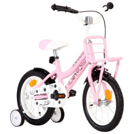 vidaXL Kinderfahrrad mit Frontgepäckträger 14 Zoll Weiß und Rosa 