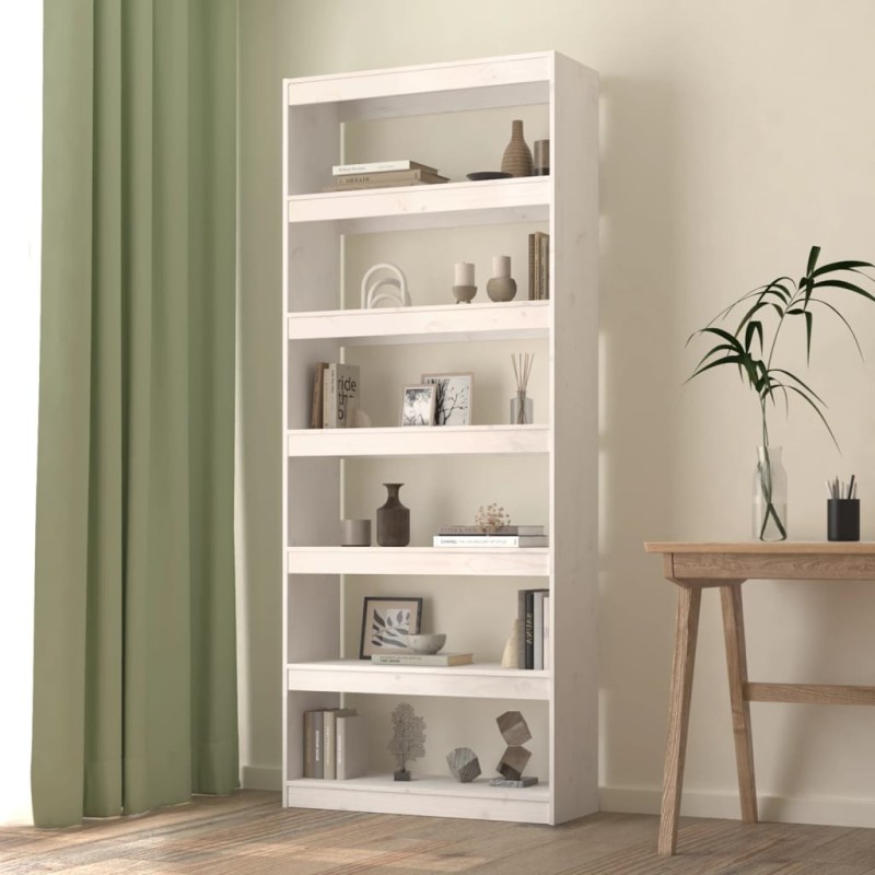 vidaXL Bücherregal/Raumteiler Weiß 80x30x199,5 cm Massivholz Kiefer vidaXL Bücherregal/Raumteiler Weiß 80x30x199,5 cm Massivholz Kiefer