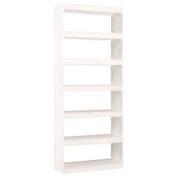 vidaXL Bücherregal/Raumteiler Weiß 80x30x199,5 cm Massivholz Kiefer