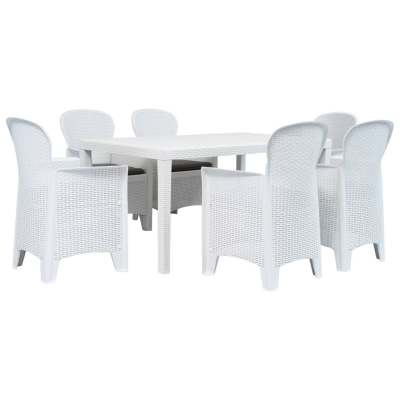 7-tlg. Garten-Essgruppe Kunststoff Weiß Rattan-Optik 7-tlg. Garten-Essgruppe Kunststoff Weiß Rattan-Optik