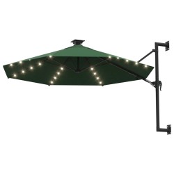 vidaXL Sonnenschirm zur Wandmontage mit LEDs 300 cm Grün