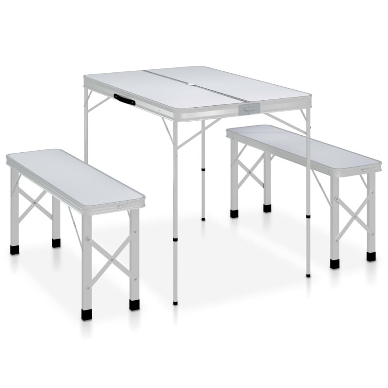 vidaXL Klappbarer Campingtisch mit 2 Sitzbänken Aluminium Weiß vidaXL Klappbarer Campingtisch mit 2 Sitzbänken Aluminium Weiß