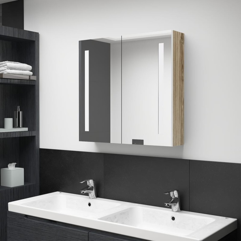 vidaXL LED-Bad-Spiegelschrank Weiß und Eichen-Optik 62x14x60 cm vidaXL LED-Bad-Spiegelschrank Weiß und Eichen-Optik 62x14x60 cm