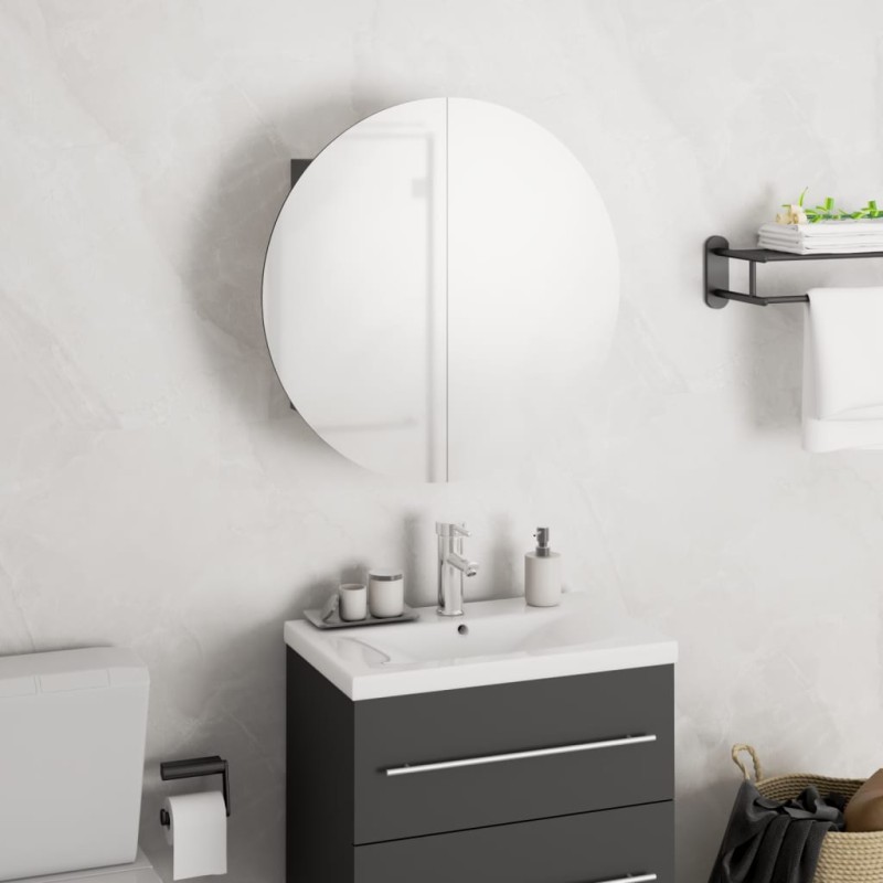 vidaXL Badezimmerschrank mit Rundem Spiegel & LED Grau 40x40x17,5 cm vidaXL Badezimmerschrank mit Rundem Spiegel & LED Grau 40x40x17,5 cm