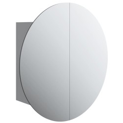 vidaXL Badezimmerschrank mit Rundem Spiegel & LED Grau 40x40x17,5 cm