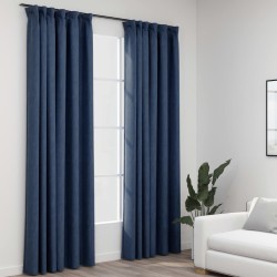 vidaXL Verdunkelungsvorhänge Haken Leinenoptik 2 Stk. Blau 140x245cm