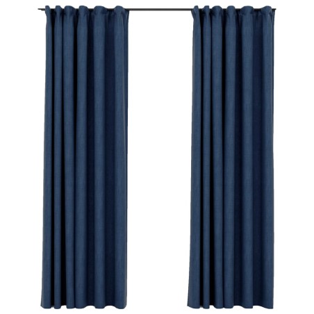 vidaXL Verdunkelungsvorhänge Haken Leinenoptik 2 Stk. Blau 140x245cm