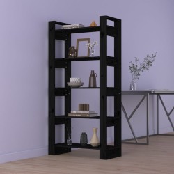 vidaXL Bücherregal/Raumteiler Schwarz 80x35x160 cm Massivholz