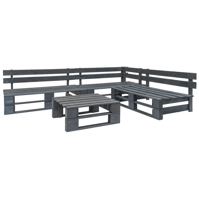 4-tlg. Garten-Sofagarnitur aus Paletten Holz Grau 4-tlg. Garten-Sofagarnitur aus Paletten Holz Grau