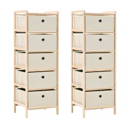 Aufbewahrungsregale mit 5 Stoffkörben 2 Stk. Beige Zedernholz