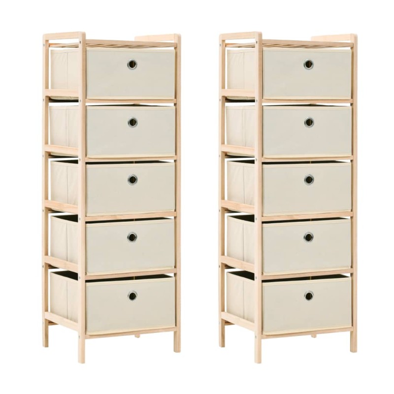 Aufbewahrungsregale mit 5 Stoffkörben 2 Stk. Beige Zedernholz Aufbewahrungsregale mit 5 Stoffkörben 2 Stk. Beige Zedernholz