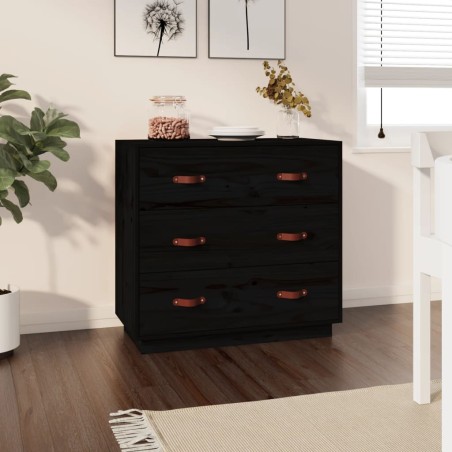 vidaXL Sideboard Schwarz 80x40x75 cm Massivholz Kiefer