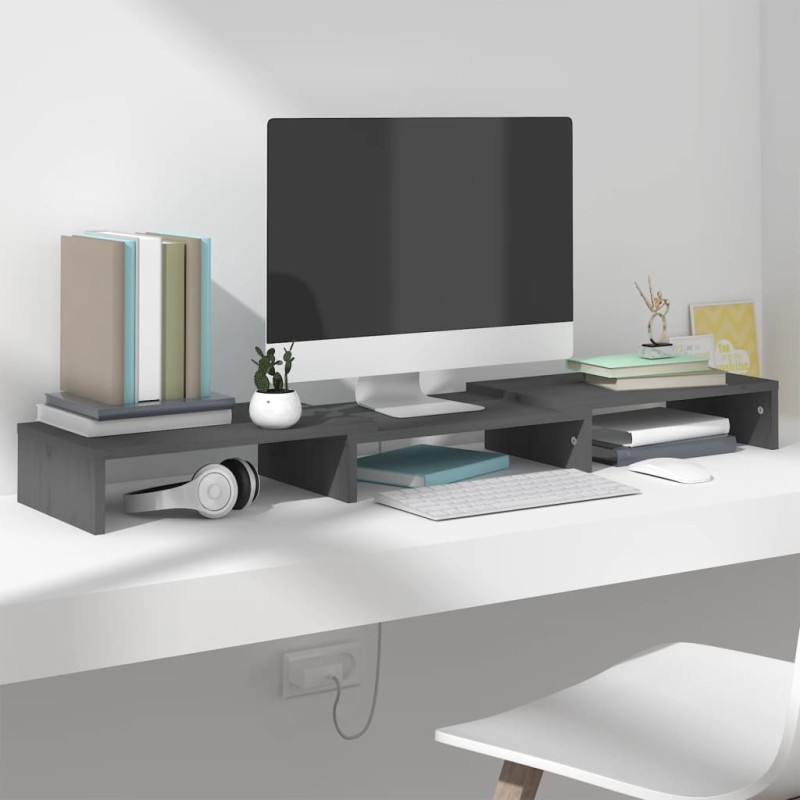 vidaXL Monitorständer Grau 80x24x10,5 cm Massivholz Kiefer vidaXL Monitorständer Grau 80x24x10,5 cm Massivholz Kiefer