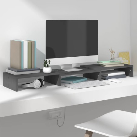 vidaXL Monitorständer Grau 80x24x10,5 cm Massivholz Kiefer