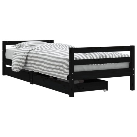 vidaXL Kinderbett mit Schubladen Schwarz 80x200 cm Massivholz Kiefer