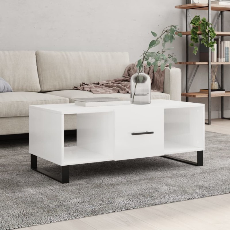 vidaXL Couchtisch Hochglanz-Weiß 102x50x40 cm Holzwerkstoff vidaXL Couchtisch Hochglanz-Weiß 102x50x40 cm Holzwerkstoff