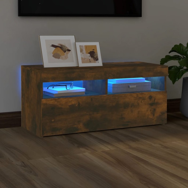 vidaXL TV-Schrank mit LED-Leuchten Räuchereiche 90x35x40 cm vidaXL TV-Schrank mit LED-Leuchten Räuchereiche 90x35x40 cm