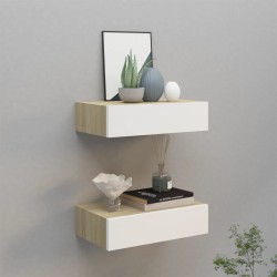 vidaXL Wand-Schubladenregale 2 Stk. Eiche und Weiß 40x23,5x10 cm MDF