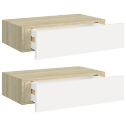 vidaXL Wand-Schubladenregale 2 Stk. Eiche und Weiß 40x23,5x10 cm MDF
