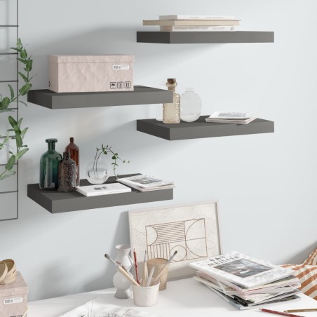 vidaXL Schwebende Wandregale 4 Stk. Hochglanz-Grau 40x23x3,8cm MDF 