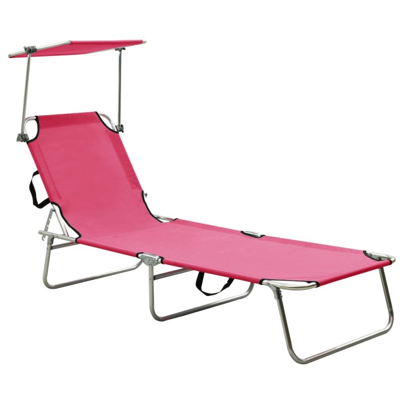 vidaXL Klappbare Sonnenliege mit Dach Stahl Magento Rosa vidaXL Klappbare Sonnenliege mit Dach Stahl Magento Rosa