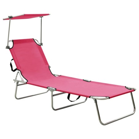 vidaXL Klappbare Sonnenliege mit Dach Stahl Magento Rosa