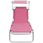 vidaXL Klappbare Sonnenliege mit Dach Stahl Magento Rosa vidaXL Klappbare Sonnenliege mit Dach Stahl Magento Rosa