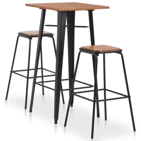 3-teiliges Bar-Set Stahl Schwarz Braun