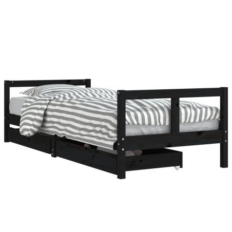 vidaXL Kinderbett mit Schubladen Schwarz 80x200 cm Massivholz Kiefer