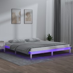 vidaXL Massivholzbett mit LEDs Weiß 120x190 cm