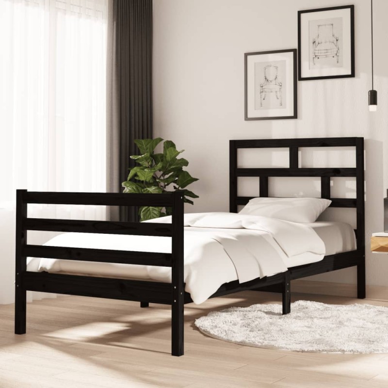 vidaXL Massivholzbett Schwarz Kiefer 90x200 cm vidaXL Massivholzbett Schwarz Kiefer 90x200 cm